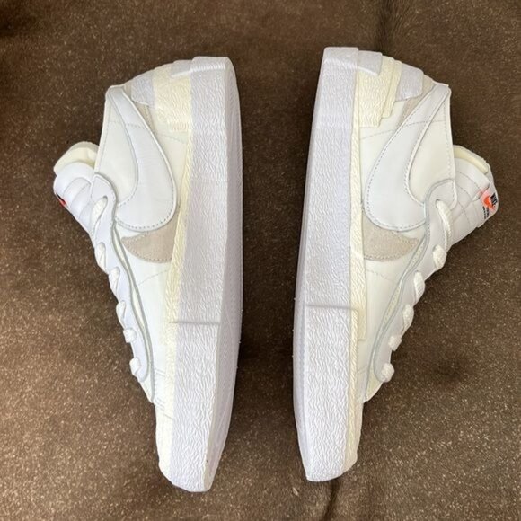 Sacai X Nike Blazer Low White Patent Two Tone Double Sneaker - Picture 4 of 15